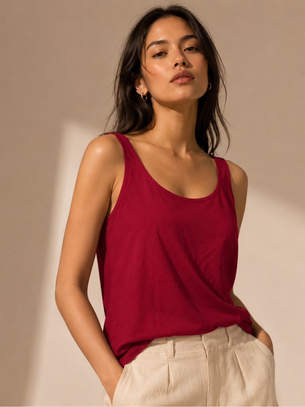 Bob Mackie Wearable Art Red Layering Tank Top XL Minimalist Stretch Cami